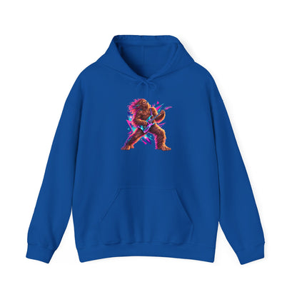 Retro Neon Sasquatch Guitarist Pullover Hoodie