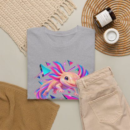 Neon Axolotl Drifting Through Memphis Shapes T-Shirt