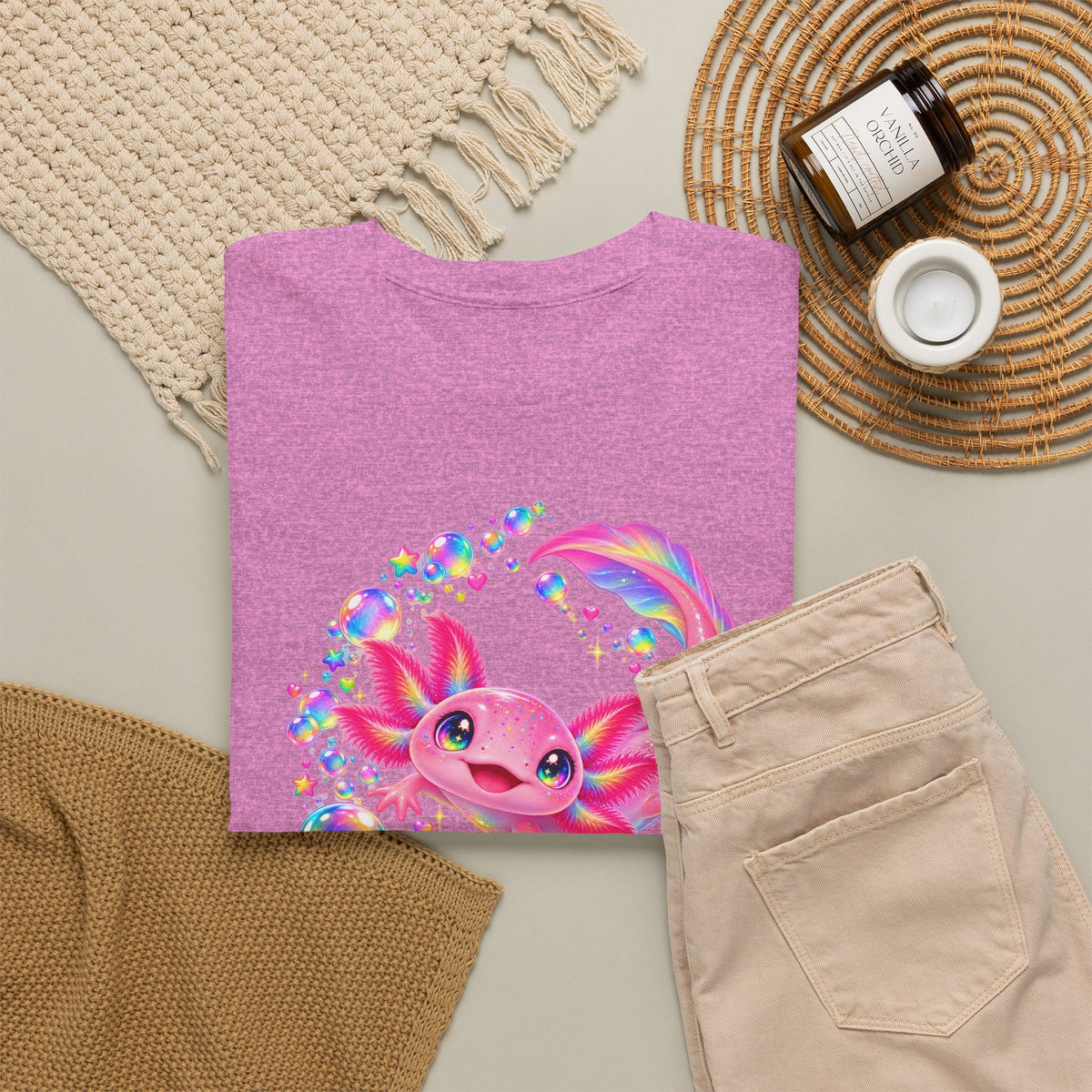 Bubblegum Axolotl in Rainbow Bubbles T-Shirt