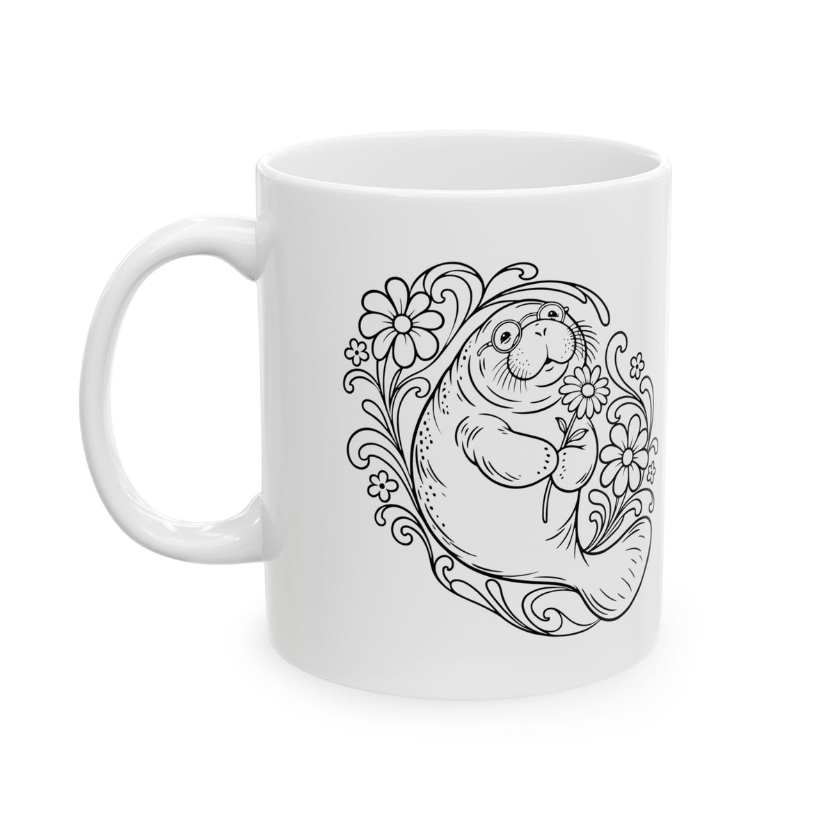 Groovy Spectacled Manatee with Daisy Mug