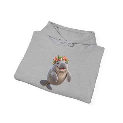 Cheerful Coral Crown Manatee Pullover Hoodie
