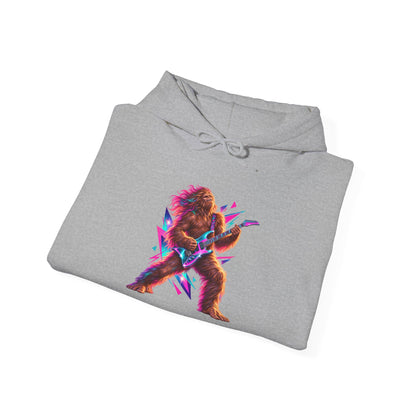 Retro Neon Sasquatch Guitarist Pullover Hoodie