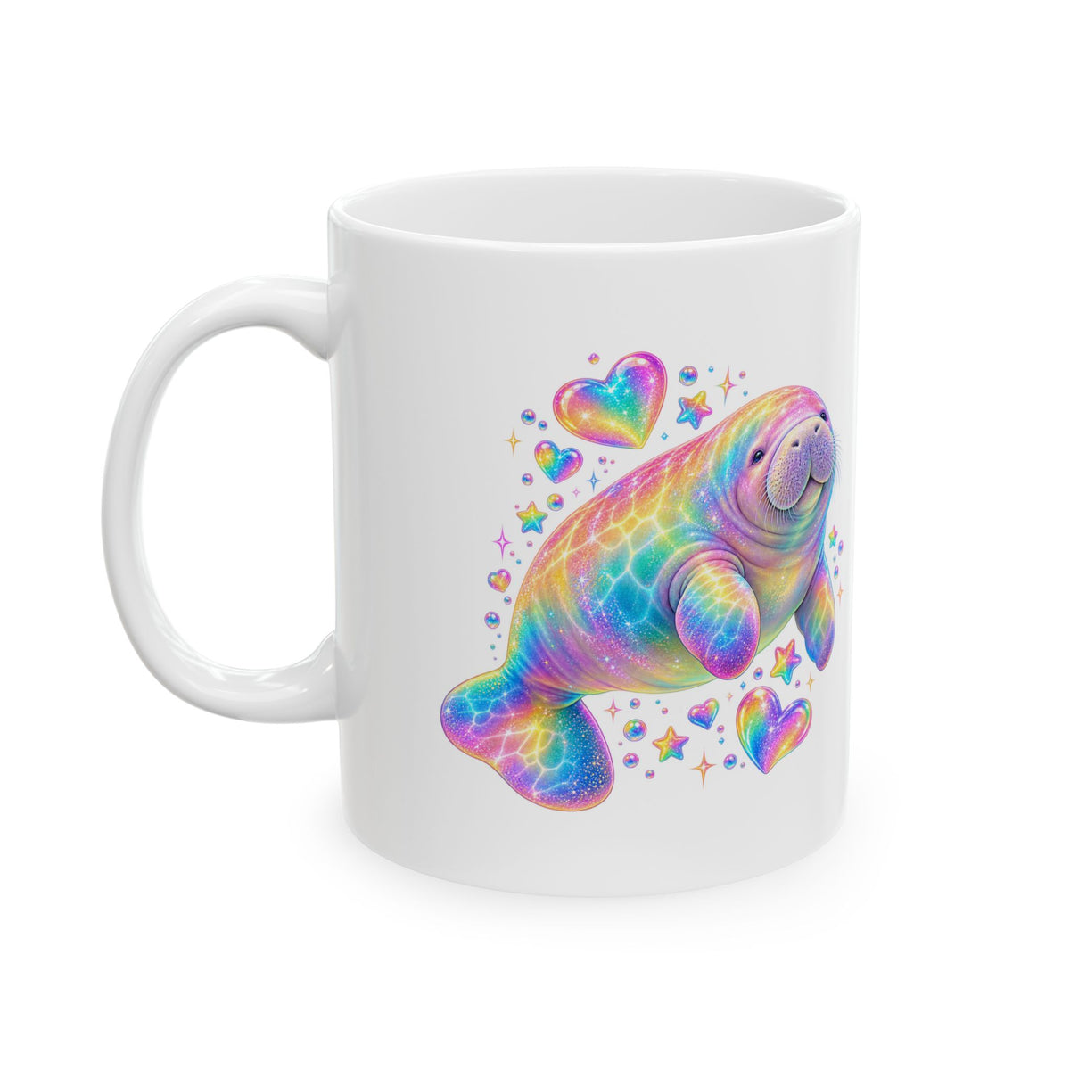 Rainbow manatee hearts and stars Mug