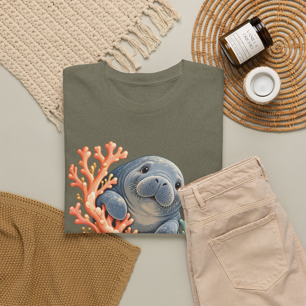 Chubby Mermaid Coral Curiosity Manatee T-Shirt