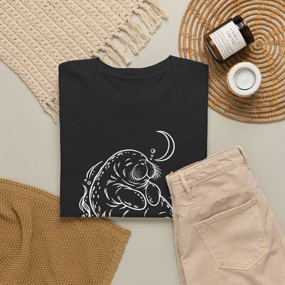 Sleepy Manatee Under a Crescent Moon T-Shirt