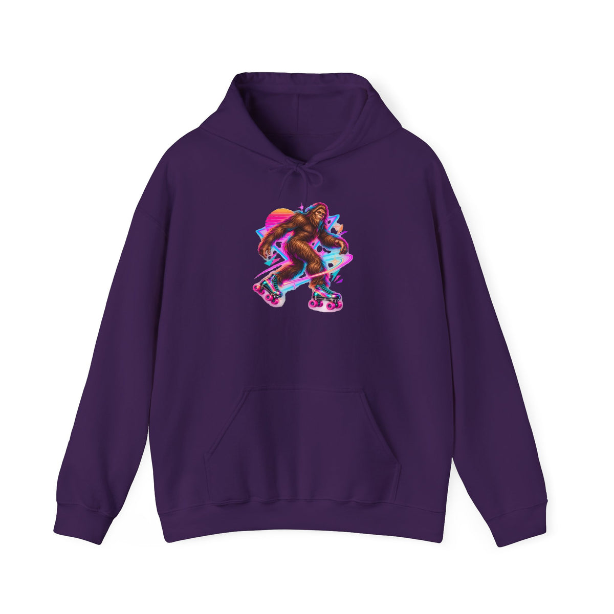 Neon Bigfoot on Roller Skates Pullover Hoodie