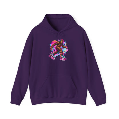 Neon Bigfoot on Roller Skates Pullover Hoodie