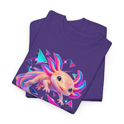 Neon Axolotl Drifting Through Memphis Shapes T-Shirt