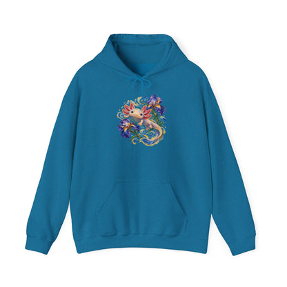 Axolotl Among Swirling Purple Irises Pullover Hoodie