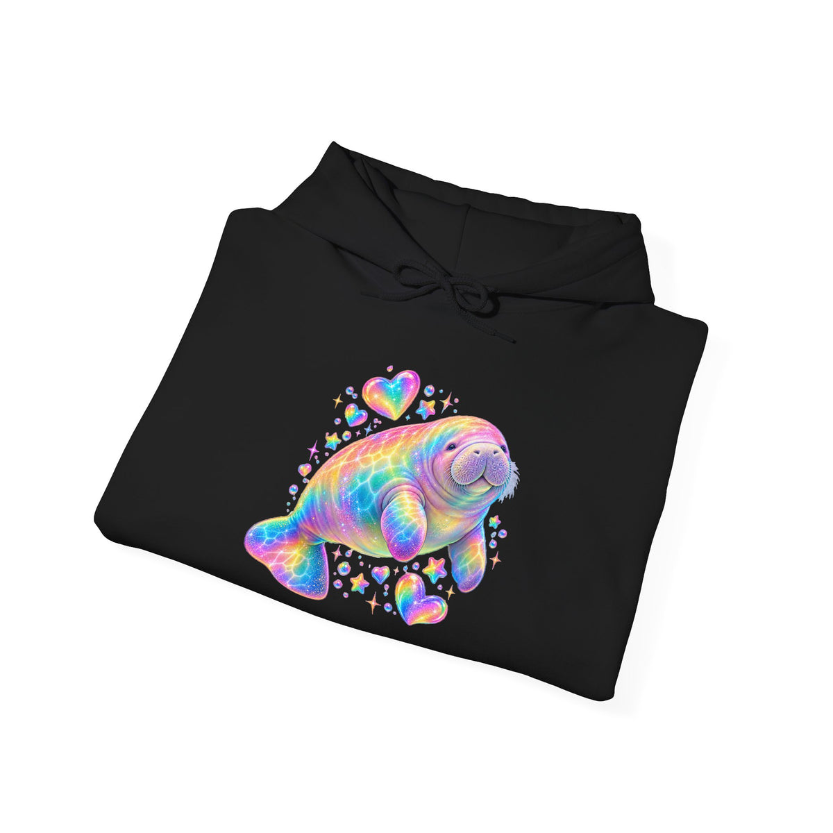 Rainbow manatee hearts and stars Pullover Hoodie