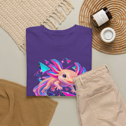 Neon Axolotl Drifting Through Memphis Shapes T-Shirt
