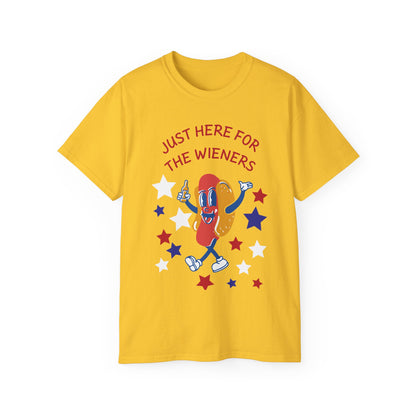 Just Here for the Wieners T-Shirt | Funny BBQ Hot Dog Tee