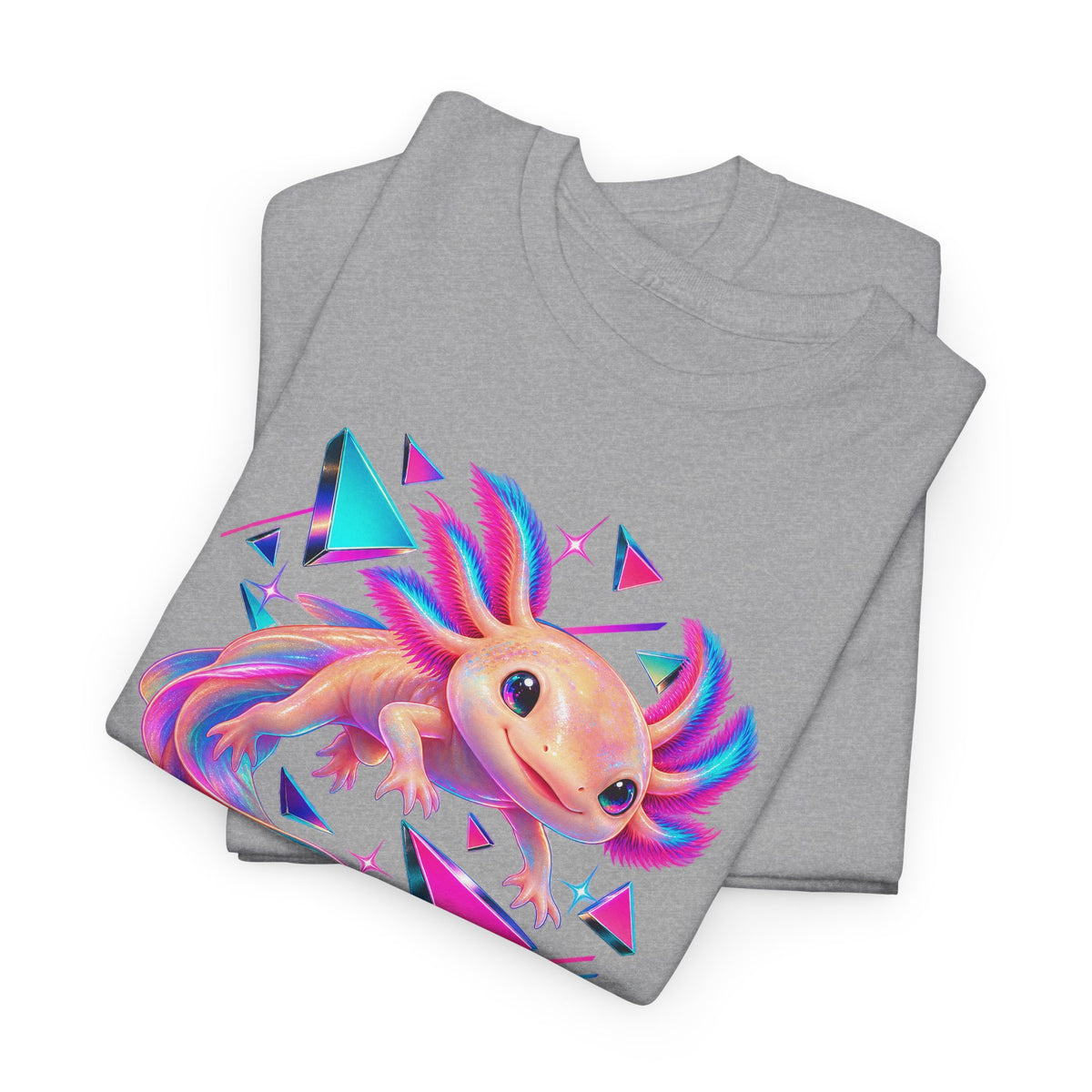 Neon Axolotl Drifting Through Memphis Shapes T-Shirt