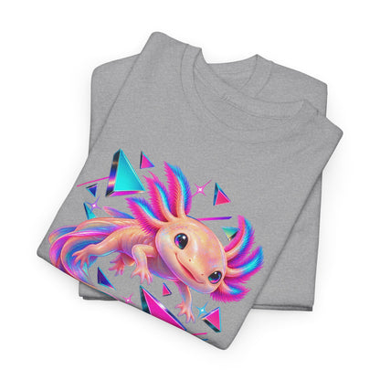 Neon Axolotl Drifting Through Memphis Shapes T-Shirt