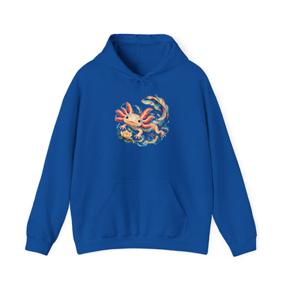 Swirling Axolotl and Lily Bloom Pullover Hoodie