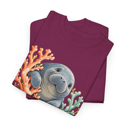Chubby Mermaid Coral Curiosity Manatee T-Shirt