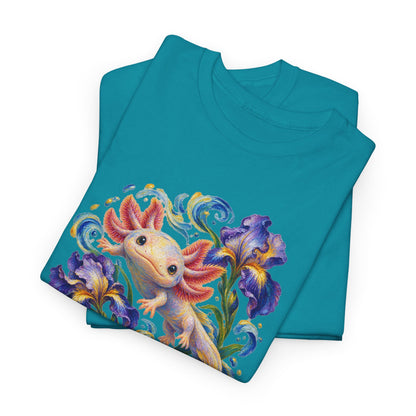 Axolotl Among Swirling Purple Irises T-Shirt