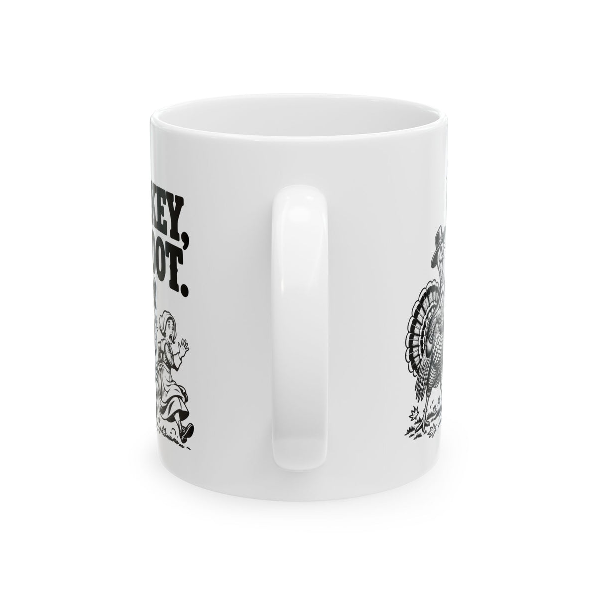 Turkey Shoot Mug | Funny Thanksgiving Turkey Chase | 11oz