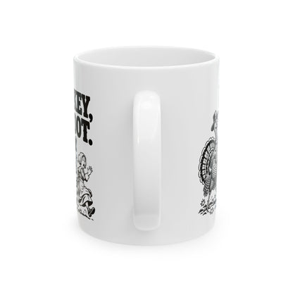 Turkey Shoot Mug | Funny Thanksgiving Turkey Chase | 11oz