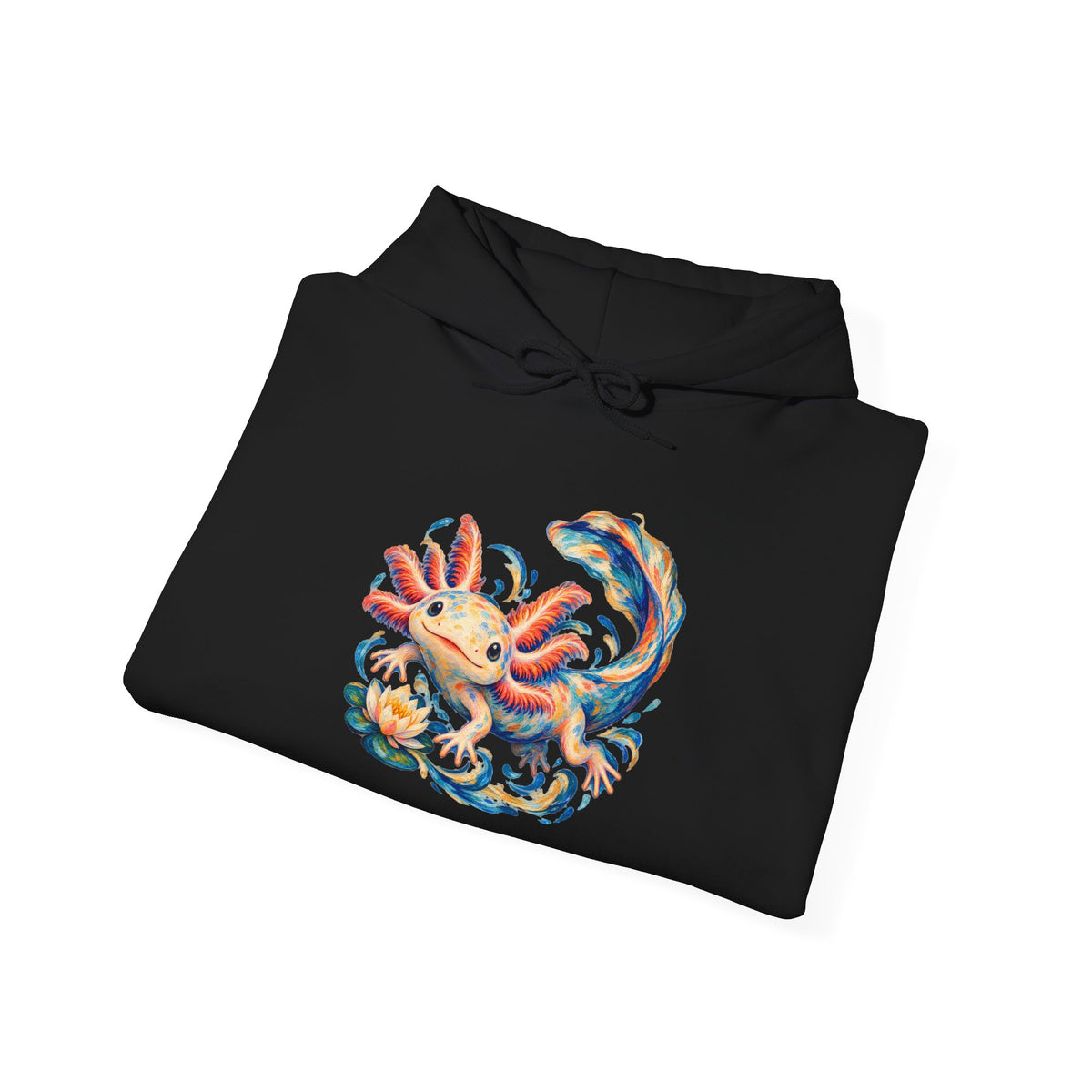 Swirling Axolotl and Lily Bloom Pullover Hoodie