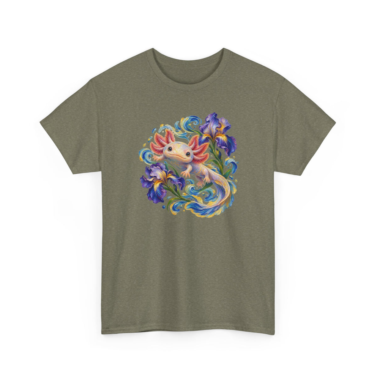 Axolotl Among Swirling Purple Irises T-Shirt