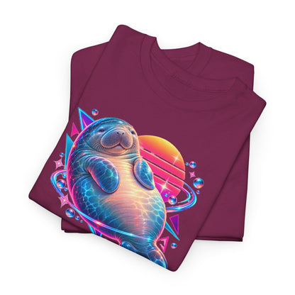 Synthwave Manatee Over Sunset Arcs T-Shirt