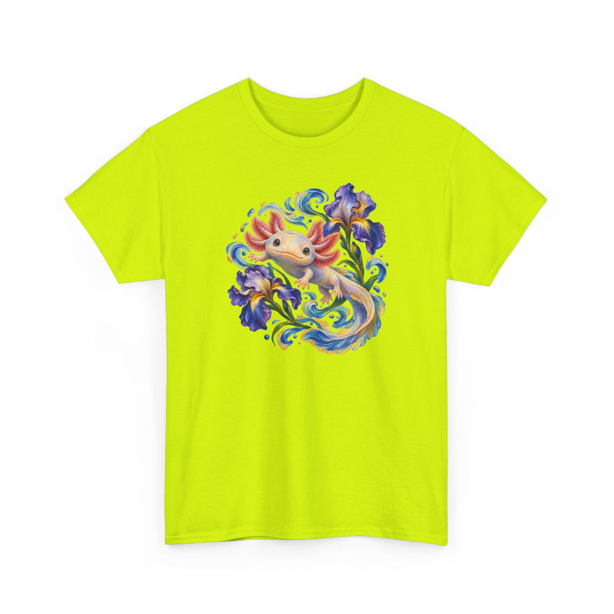 Axolotl Among Swirling Purple Irises T-Shirt