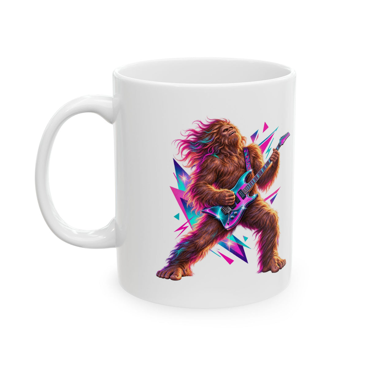 Retro Neon Sasquatch Guitarist Mug