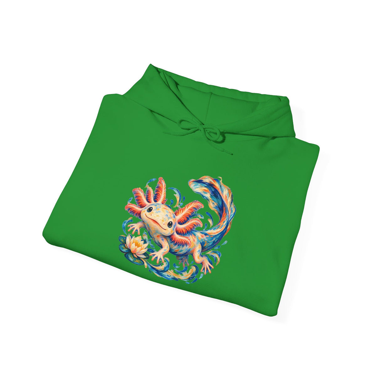 Swirling Axolotl and Lily Bloom Pullover Hoodie