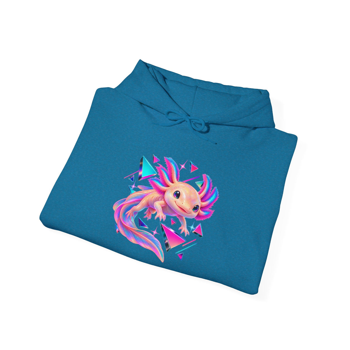 Neon Axolotl Drifting Through Memphis Shapes Pullover Hoodie