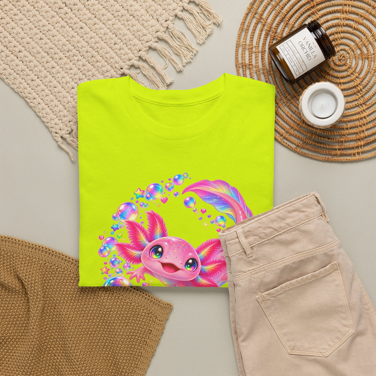 Bubblegum Axolotl in Rainbow Bubbles T-Shirt
