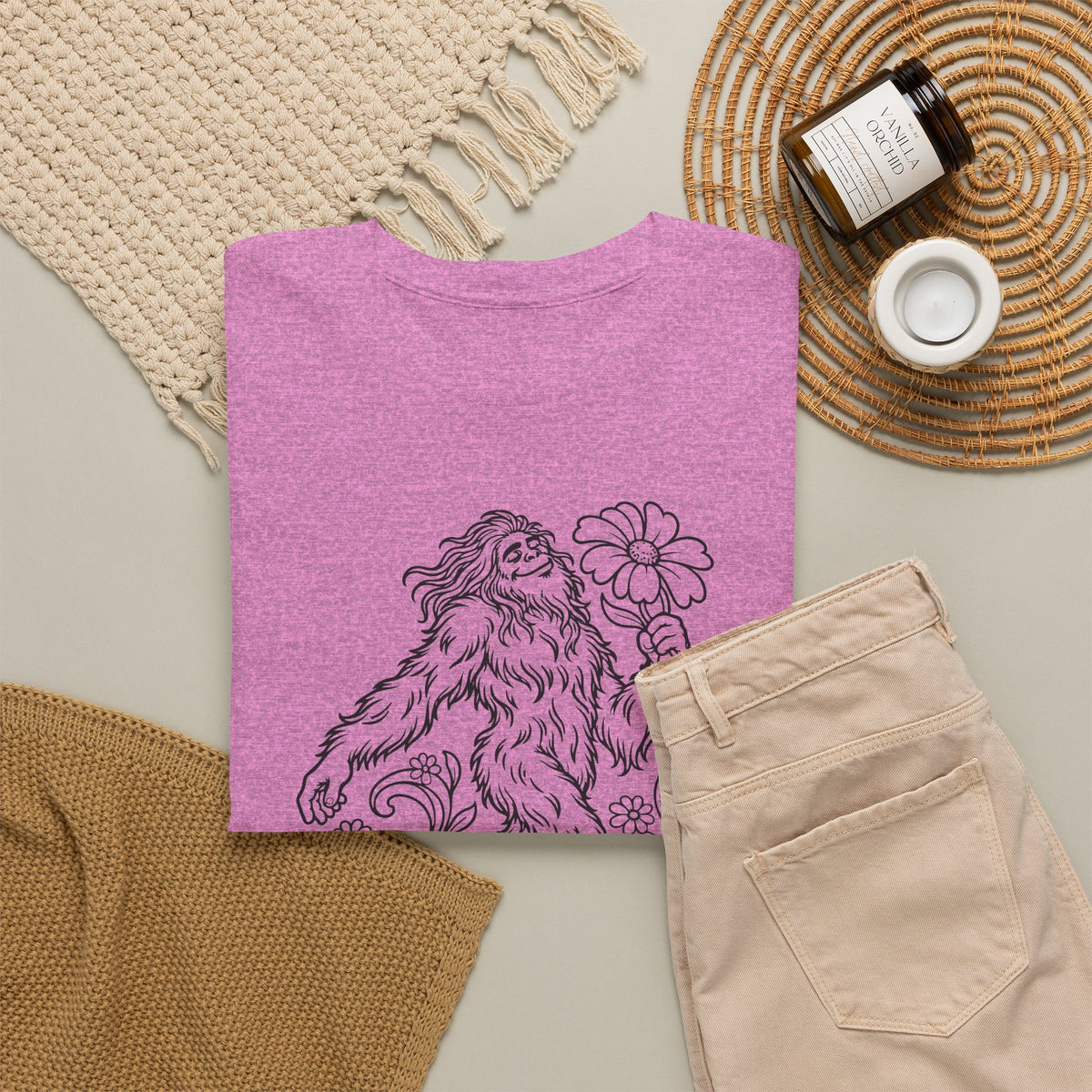 Swaying Sasquatch with a Flower T-Shirt