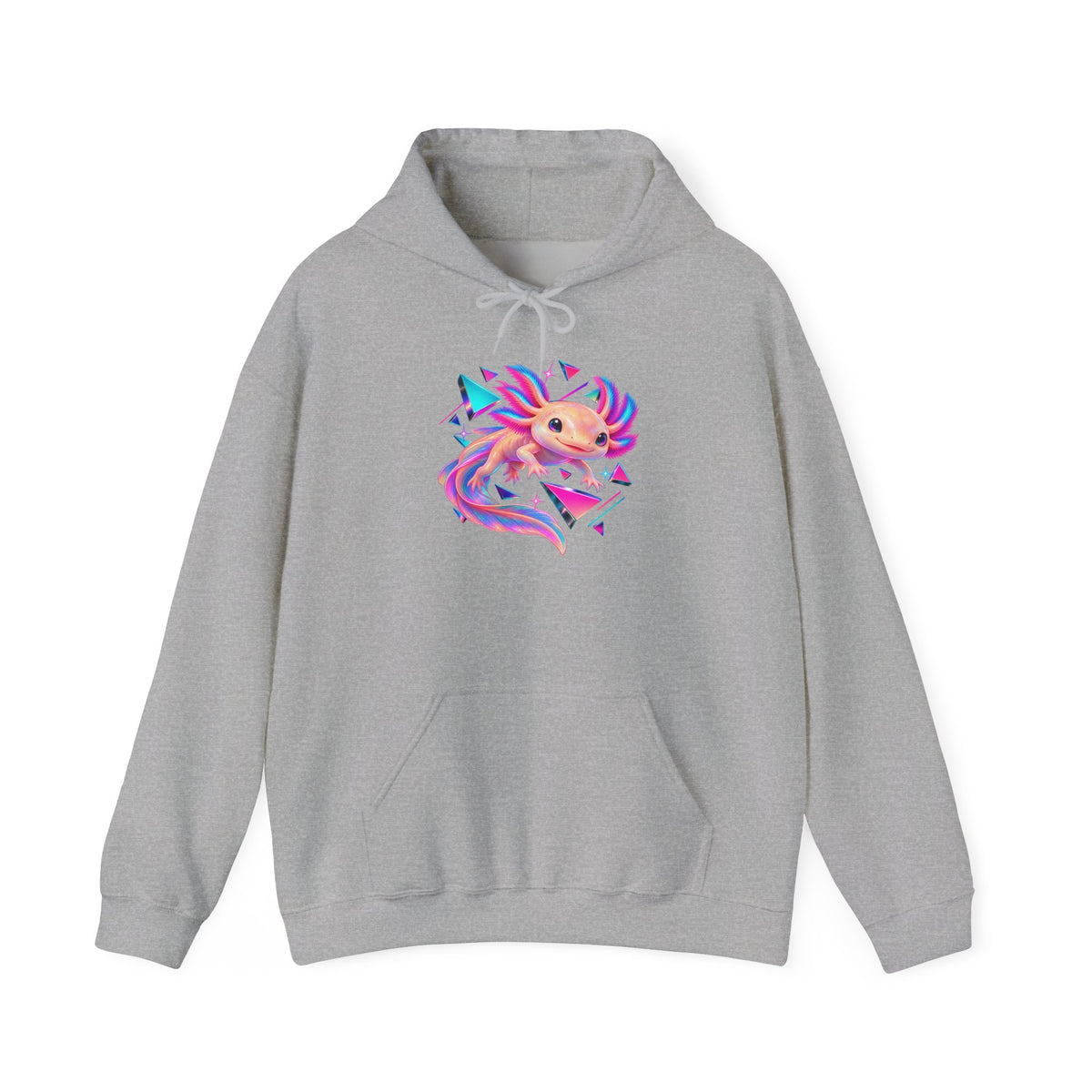 Neon Axolotl Drifting Through Memphis Shapes Pullover Hoodie
