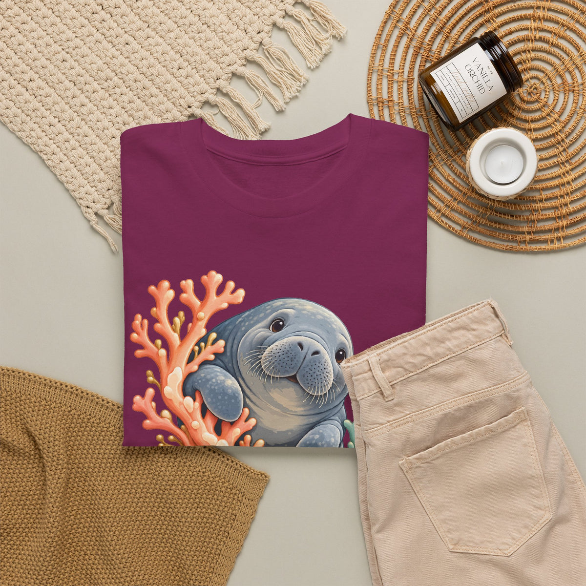 Chubby Mermaid Coral Curiosity Manatee T-Shirt