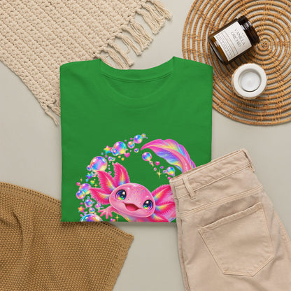 Bubblegum Axolotl in Rainbow Bubbles T-Shirt