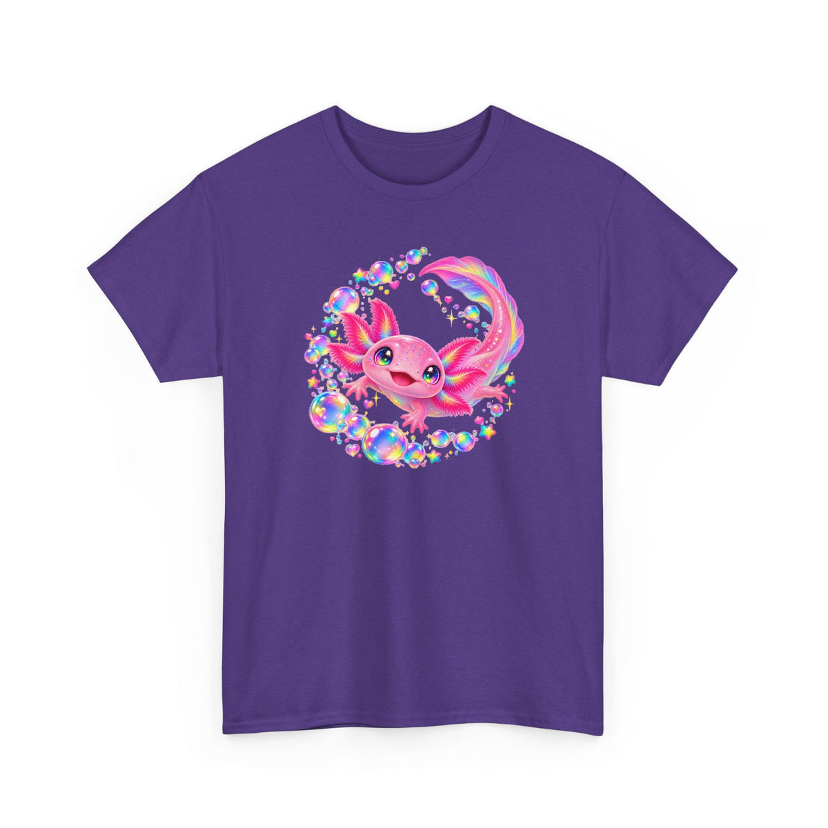 Bubblegum Axolotl in Rainbow Bubbles T-Shirt