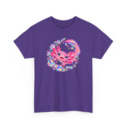 Bubblegum Axolotl in Rainbow Bubbles T-Shirt