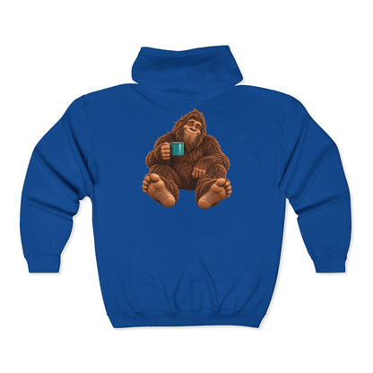 Cozy Camper Bigfoot with Teal Mug Zip-Up Hoodie