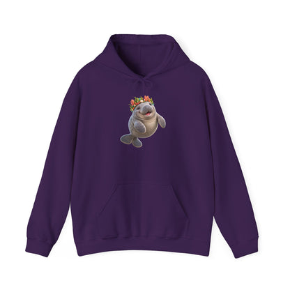 Cheerful Coral Crown Manatee Pullover Hoodie
