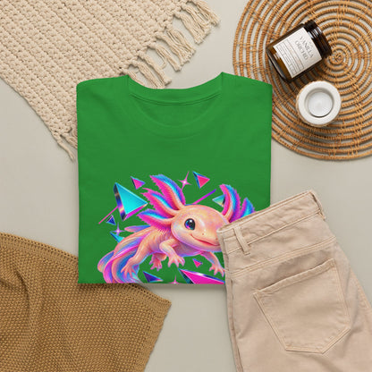Neon Axolotl Drifting Through Memphis Shapes T-Shirt