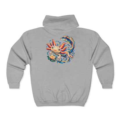 Swirling Axolotl and Lily Bloom Zip-Up Hoodie