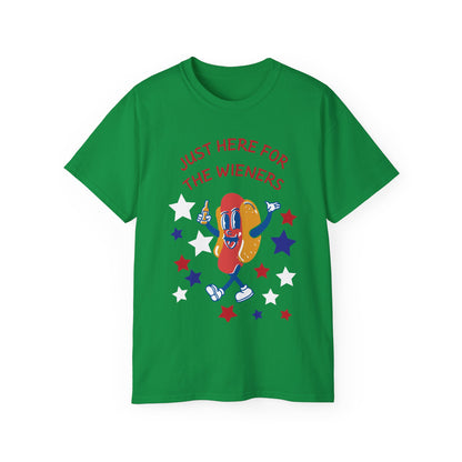 Just Here for the Wieners T-Shirt | Funny BBQ Hot Dog Tee