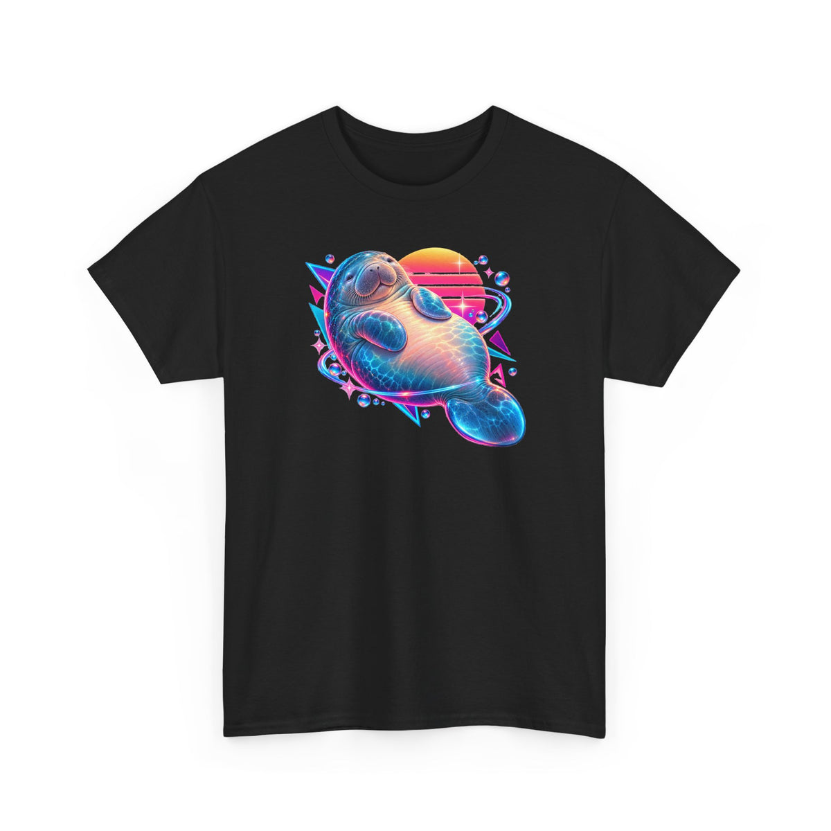 Synthwave Manatee Over Sunset Arcs T-Shirt
