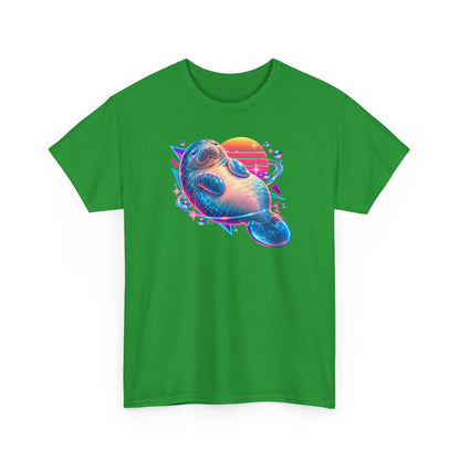 Synthwave Manatee Over Sunset Arcs T-Shirt