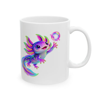 Neon Axolotl Reaching for a Bubble Mug