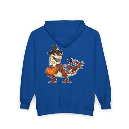 Thanksgiving T-Rex Gildan 18600 Zip-Up Hoodie