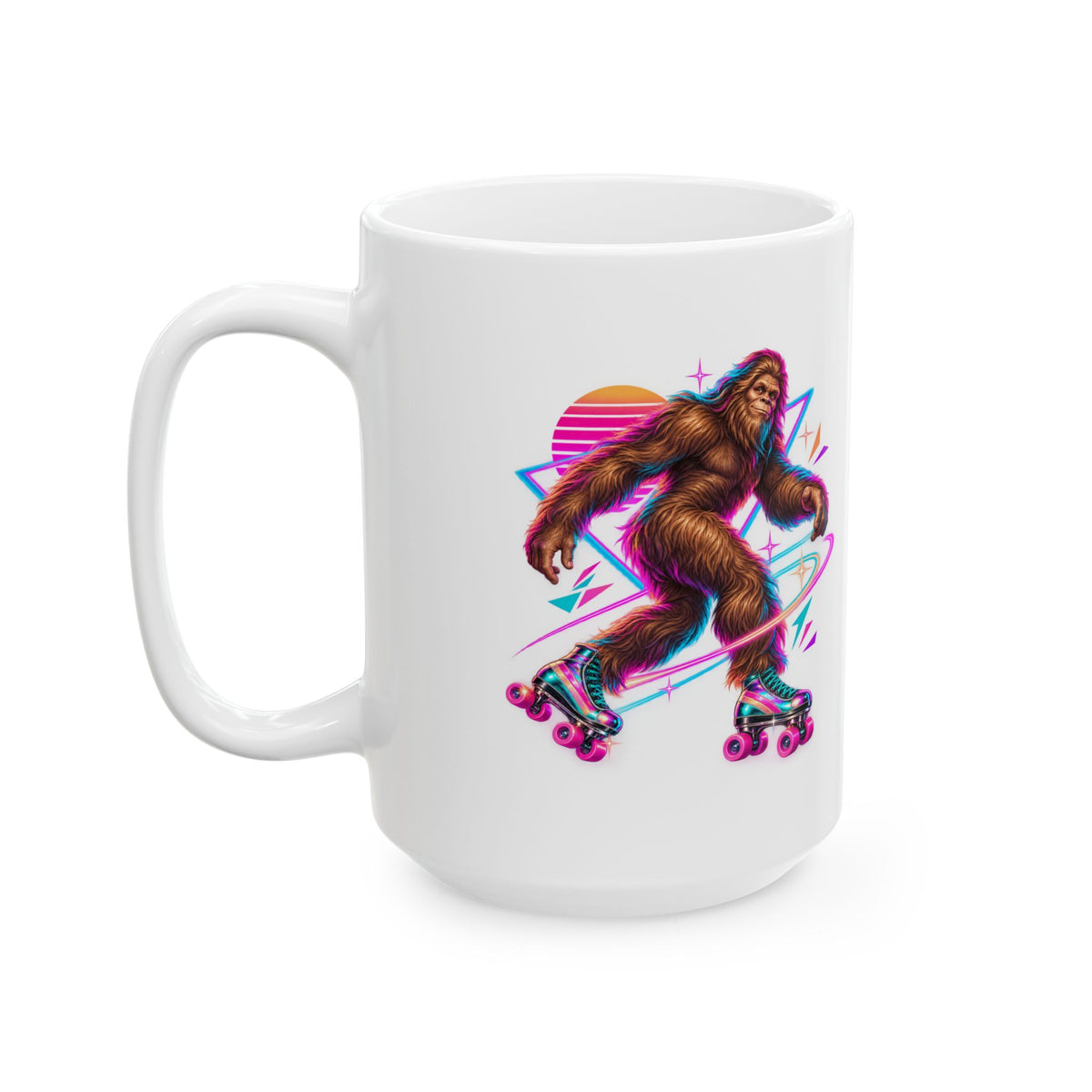 Neon Bigfoot on Roller Skates Mug