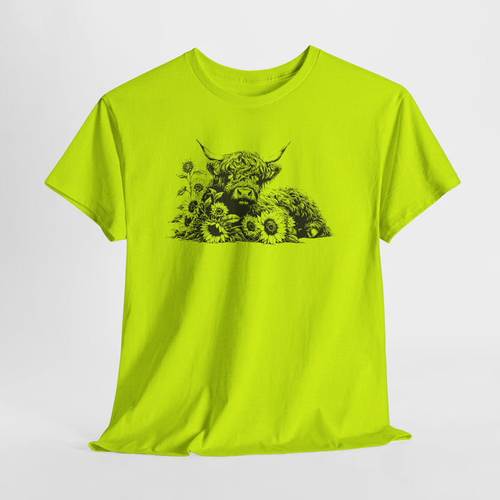 Highland Cow and Sunflowers T-Shirt | Vintage Farm Animal Tee