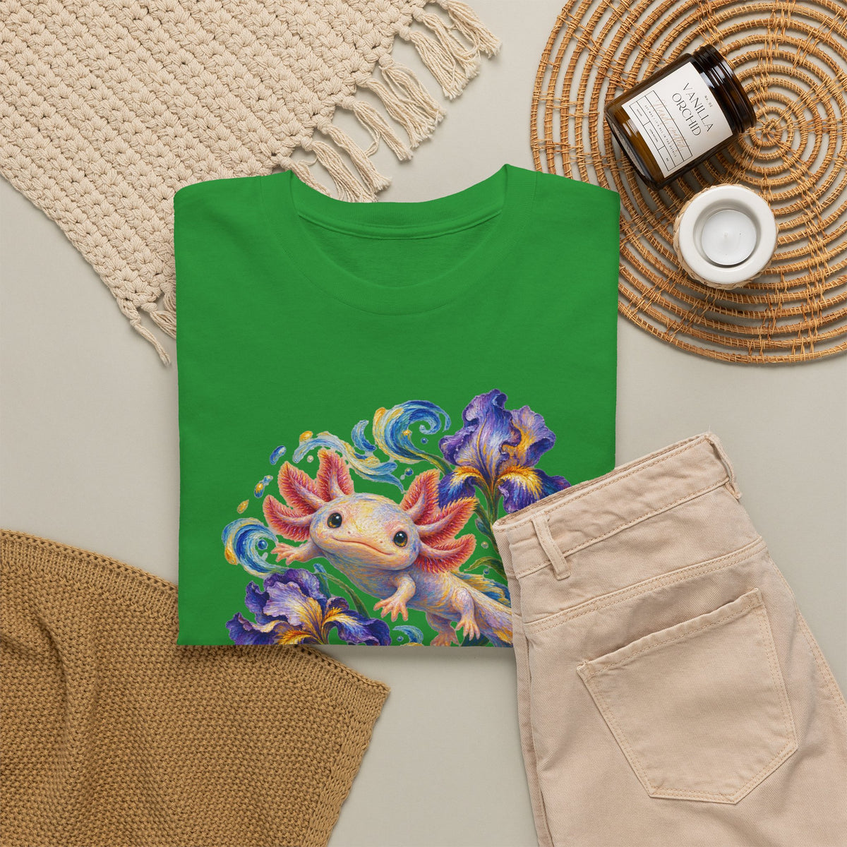 Axolotl Among Swirling Purple Irises T-Shirt