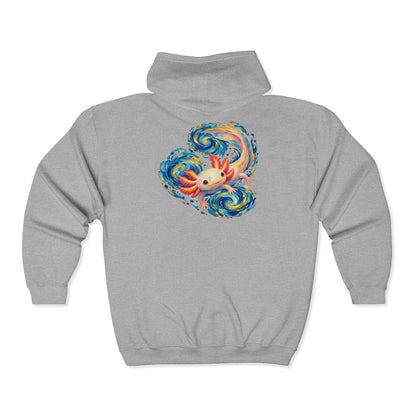 Swirling Axolotl in Turquoise Currents Zip-Up Hoodie